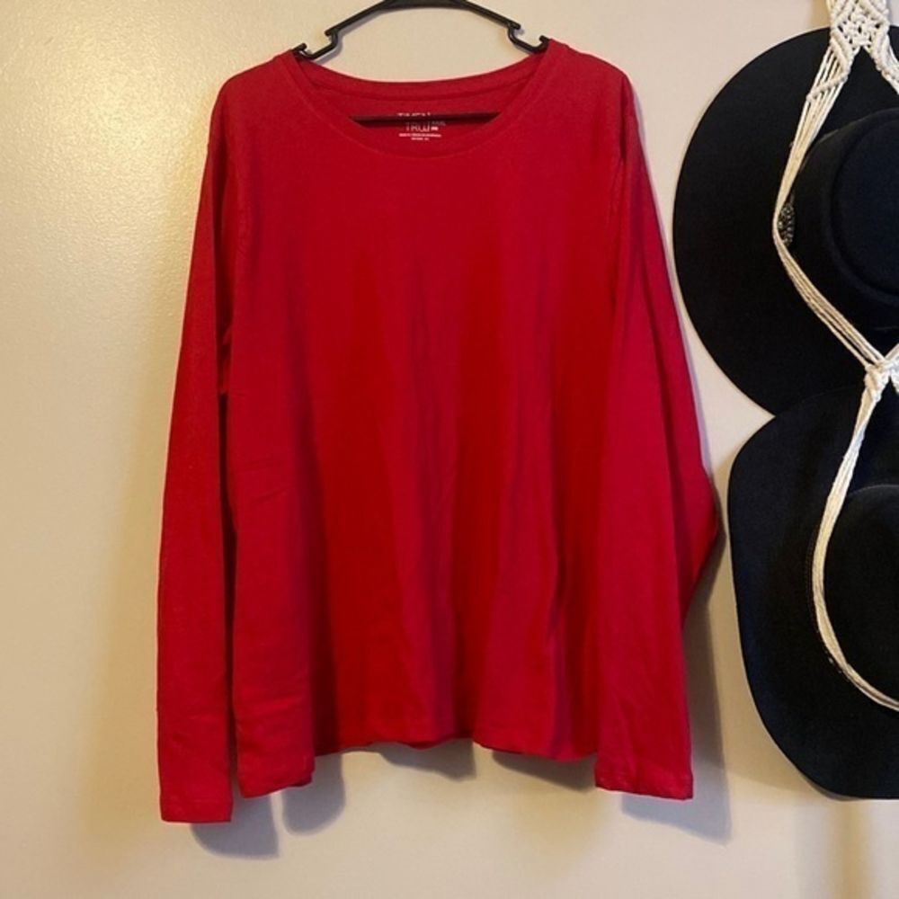 Time and Tru Red Cotton Long Sleeve Top‎ Casual Comfort XXXL